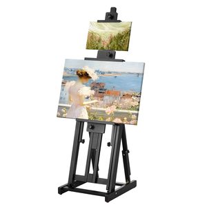 Cavalletto da Studio H a Doppia Posizione per Tela, in Legno di Faggio, con Vassoio Inferiore per Tela, Supporta Telai Fino a 77 Pollici - Product Image 1