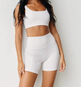Conjunto Deportivo Elástico con Estampado de Cuadros, Venta al Por Mayor OEM/ODM, Traje de Yoga de 2 Piezas de Alta Calidad en Spandex/Nylon para Correr y Gimnasio - Product Image 4