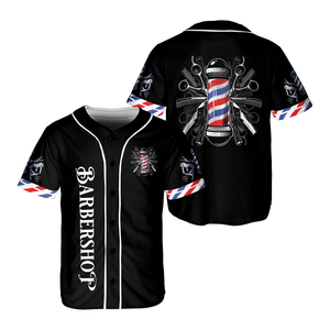 Nueva llegada: Ropa de trabajo para barberos, camisa con sublimación de logotipo personalizado, bata lavable, camiseta de béisbol, camiseta de barbero para el trabajo. - Product Image 6