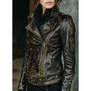 Blouson en cuir pour femme Letterman, taille plus, style motard, pour la moto - Product Image 5