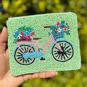 Handmade Floral Beaded Zipper <b>Pouch</b> Embroidered Coin Purse Cosmetic Bag - Product Image 2