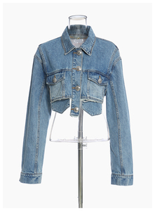 Women's Trendy Casual <b>Lightweight</b> <b>Denim</b> Blouson <b>Jacket</b> with Short Sleeve and Crop Design Winter 2026 Adult - Product Image 4