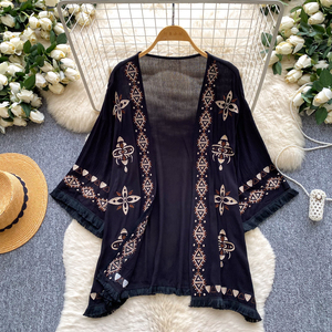 Blus Liburan Lengan Panjang Wanita Bordir Solid Kemeja Wanita Atasan Elegan Pakaian Wanita Grosir - Product Image 2