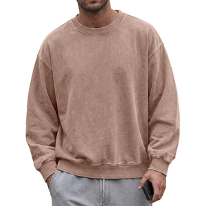 Harry Johnson Production Men's <b>Oversized</b> Acid Wash Crew Neck <b>Sweatshirt</b> <b>Vintage</b> Charcoal Gray Long Sleeve Pullover OEM ODM - Product Image 4