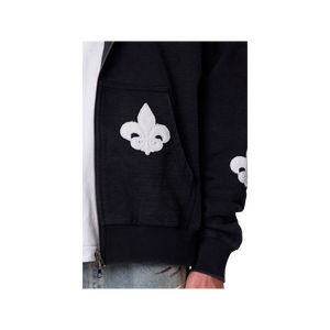 Sudadera Negra Extra Grande para Hombre, Cuello Redondo, Transpirable, de Algodón Tejido, Informal, para Invierno, con Estampado de Flor de Lis Blanca y Diseño de Bolsillo - Product Image 6