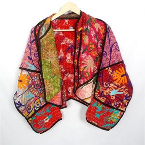 Beautiful 100% Cotton Designer Kantha <b>Jacket</b> MultiColor Ethnic Style Embroidery with open closure Handmade Vintage kantha <b>jacket</b> - Product Image 5