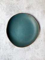 Assiette à beurre ronde en céramique, motif branche d'olivier peint à la main, style méditerranéen, bord vert, vaisselle et assiettes