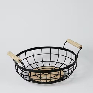 Iron Wire <b>Square</b> Storage <b>Basket</b> with Wooden Handle Black Powder Coated - Product Image 2