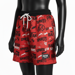 Shorts Deportivos Transpirables de Malla de Poliéster para Mujer, 160 GSM, Ligeros, Rojos y Negros, con Logotipo Personalizado por Sublimación - Product Image 4