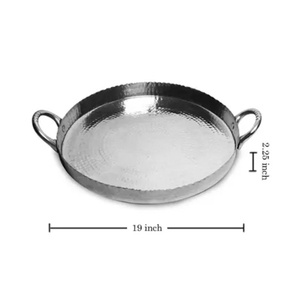 Bandeja Redonda Plateada de Alta Calidad con Diseño Martillado, Plato Decorativo de Metal para Bodas, Eventos y Decoración del Hogar, en Oferta - Product Image 1