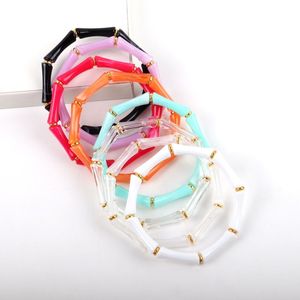 Wholesale Luxury Gold Plated Designer <b>Stacked</b> Bamboo <b>Bracelet</b> Fashion Thin Tube Beads Acrylic <b>Bracelet</b> Bangles Resin Crafts - Product Image 3