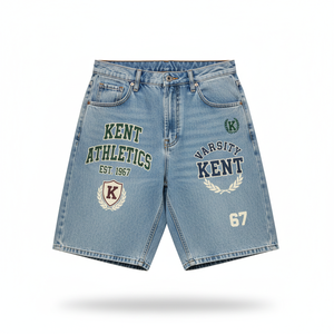 กางเกงยีนส์ขาสั้นผู้ชาย Kent Trading Company เอวกลาง ทรงวินเทจ สไตล์ญี่ปุ่น ผ้าฝ้าย 100% ซักแบบ Stonewashed ทรงขากว้าง เหมาะสำหรับใส่ลำลองในฤดูร้อน - Product Image 1