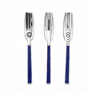 Ensemble de 3 fourchettes en acier inoxydable miroir à manche bleu, design moderne, compatibles lave-vaisselle, pour le camping - Product Image 1