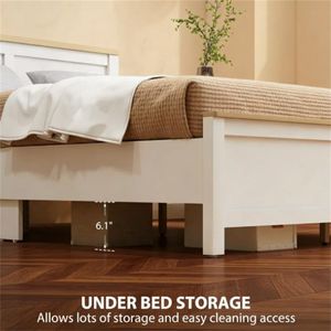 Struttura letto imbottita bianca facile da montare con testiera e design a piattaforma - Product Image 3