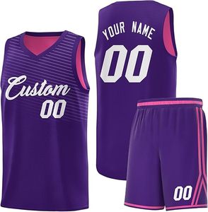 Ensemble de maillots de basket-ball violets personnalisés avec numéro et nom, uniforme en maille sublimée anti-humidité pour adultes unisexe - Product Image 1