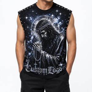Plus Size Premium 100% Cotton Sleeveless Graphic <b>T</b> <b>Shirt</b> Streetwear <b>Muscle</b> Tee with Rhinestone DTG Printed Crew Neck Casual - Product Image 2