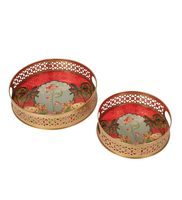 Ensemble de 2 plateaux décoratifs en métal avec imprimé animal et motif palmier, style bohème, poignée plaquée or