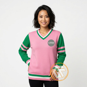 Alpha personnalisé |   Cardigan d'hiver décontracté pour femme Kapa Sorority, vêtement grec de haute qualité, respirant, en acrylique rose et vert - Product Image 2