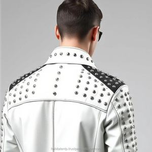Blouson Moto Homme Bleu Noir en Cuir PU Écologique Coupe-Vent Respirant avec Col Rabattable et Broderie Zippée - Product Image 3