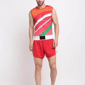 Uniformes de Boxeo Ligeros y Transpirables de Poliéster 100% Elástico, Conjunto de Chaleco y Pantalones Cortos Rojos con Estampado Personalizado - Product Image 3