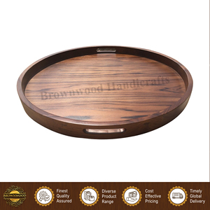 Best Quality Acacia Wood <b>Tray</b> | Home, Hotel, Restaurant Use <b>Round</b> Shape Wooden <b>Serving</b> <b>Tray</b> with Handles at Factory Price - Product Image 2