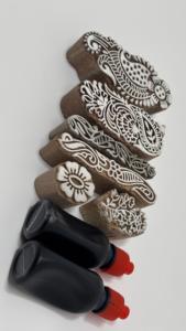 Kit de blocs d'impression au henné en bois faits à la main avec encre et tampon éponge – Tampons de motifs traditionnels Mehndi pour l'artisanat et l'impression textile - Product Image 4