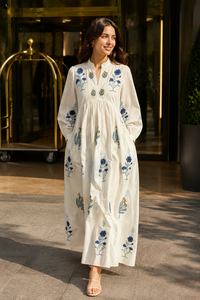 Robe longue en coton tissé imprimé à la main indienne, motif floral, sans manches, col montant, style bohème décontracté, coupe ample pour femme, idéale pour l'été - Product Image 5