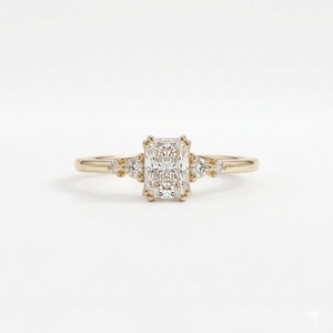 Bague de fiançailles solitaire en diamant de laboratoire taille radiant, or massif 10K 14K 18K, bague à cinq diamants pour cadeau d'anniversaire - Product Image 1
