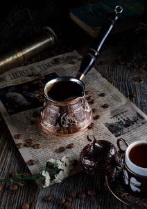 Juego de cafetera turca de cobre martillado hecho a mano, auténtico con motivo de panal grabado, Cezve Ibrik con mango de madera resistente al calor - Product Image 6