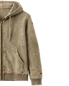 เสื้อฮู้ดซิปสีกากีแบบวินเทจ ยี่ห้อ Manufacturer ตกแต่งลายปักใยแมงมุม สไตล์สตรีทแวร์ - Product Image 4