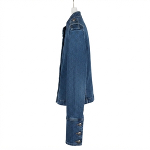 Blouson moto en jean tricoté boutonné pour femme, style vintage, respirant, écologique, col montant uni, coupe ajustée, décontracté rétro, automne - Product Image 4