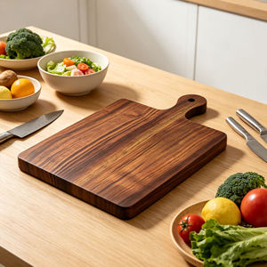 Planche à découper en bois à grain de bois apparent, avec poignée, forme rectangulaire, épaisseur 1,5 cm, compatible lave-vaisselle, pour viande, fromage, légumes, fruits, usage en cuisine - Product Image 1