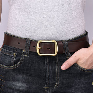 Men's Premium Quality Classic Casual Cow Hide Genuine Leather Belt Steel Buckle <b>Adjustable</b> Length Eco-Friendly Heavy Duty - Product Image 6
