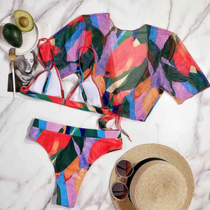 Conjunto de Bikini con Estampado Animal para Mujer, Cintura Alta, Parte Inferior Asimétrica con Drapeado, Logotipo Frontal, Spandex, Poliéster, Dos Piezas Elásticas, Escote en V Profundo - Product Image 6