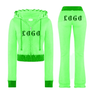 Women Blue Hooded <b>Tracksuit</b> Full Sleeve Zipper Front Logo Print Casual Autumn Wear Regular Fit 100% Cotton Joggers Set - Product Image 6