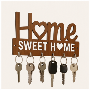 Decorative Wooden Home Sweet Home <b>Key</b> Holder For <b>Wall</b> Rustic <b>Wall</b> Mounted Entryway Organizer With 6 Heavy-Duty Metal <b>Hooks</b> - Product Image 1