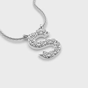 Collar con Colgante de Letra S, Chapado en Rodio, con Circonitas Cúbicas Engastadas, Clásico, Unisex, para Uso Diario - Product Image 1