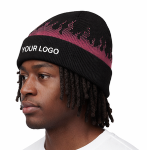 Custom Flame Beanie Hat OEM Y2K Jacquard Knit Streetwear <b>Winter</b> <b>Cap</b> Wholesale Black Pink Flame Pattern Skull <b>Cap</b> - Product Image 1