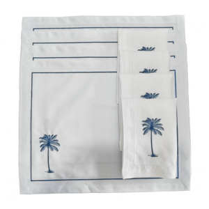 Juego de Manteles Individuales y Servilletas Bordados Lavables a Máquina, Diseño de Palmera Azul, Poliéster/Lino, Estilo Bohemio para el Hogar y Bodas, Venta al Por Mayor Personalizada - Product Image 5