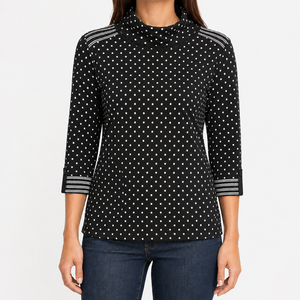 Suéter de Punto Jacquard con <span class=keywords><strong>Cuello</strong></span> Alto Simulado y Bolsillos para Mujer, en Viscosa y Nailon Suave con Estampado de Lunares, Venta al Por Mayor OEM - Product Image 1