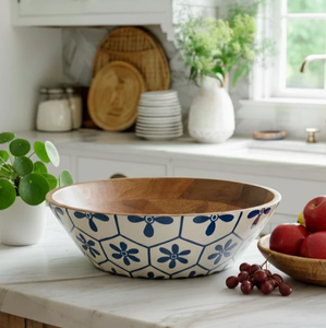 Tazón de Ensalada de Madera Ecológico Hecho a Mano con Diseño Floral Azul, Apto para Lavavajillas y Congelador, Vajilla Premium para Servir Alimentos en el Hogar - Product Image 4