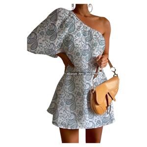 Vestido de boda de moda 2026 con un solo hombro y manga abullonada, vestido de boda sexy de línea sencilla con un solo hombro y manga abullonada, vestido de banquete de algodón - Product Image 4