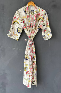Bata Larga de Algodón con Estampado Floral y Cuello en V para Mujer, Elegante Bata de Baño Estilo Kimono de Manga Larga, Ajuste Holgado y Cómodo - Product Image 2