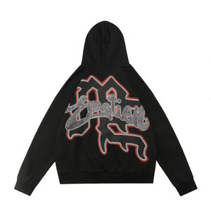 Sudadera con Capucha MIXED EMOTION, Estilo Urbano Hip-Hop Oscuro, con Letras de Diamantes de Imitación en la Parte Delantera, para Hombre, 100% Poliéster Ecológico - Product Image 2