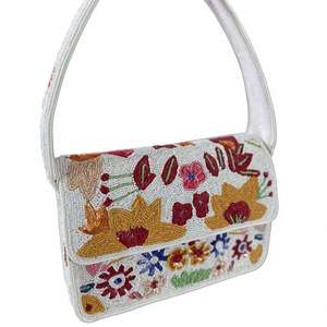 Ziyan Handicraft White Blue <b>Red</b> Beaded <b>Clutch</b> <b>Bag</b> Cotton Fashion Durable Single Animal Print Stripes Hand Embroidery Magnetic - Product Image 2