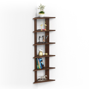 Étagère murale d'angle en bois moderne à 6 niveaux, présentoir triangulaire marron, bibliothèque murale pour salon - Product Image 3