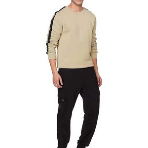 Sweat-shirt à col rond pour homme, beige et noir, à rayures latérales, manches longues, pull décontracté, vêtements d'automne et d'hiver - Product Image 4