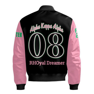 Chaqueta Bomber Alpha Aka Rosa y Negra con Diseño de Escudo con Letras Griegas, Unisex, Casual, con Cierre Frontal, Resistente al Viento, para Otoño - Product Image 3