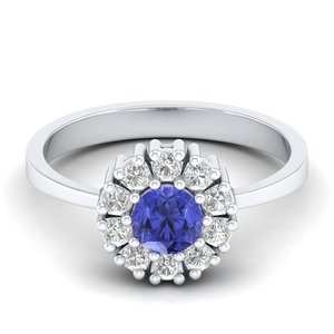 Bague REYES en argent sterling 925 avec moissanite certifiée GRA, taille ronde, 0,5 carat, pierre précieuse tanzanite, halo, pour femme, bijoux fins - Product Image 1