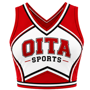 Haut court de cheerleading sans manches pour femme, col en V, rouge, blanc, noir, uniforme d'équipe de cheerleading, tenue de sport pour compétition - Product Image 1
